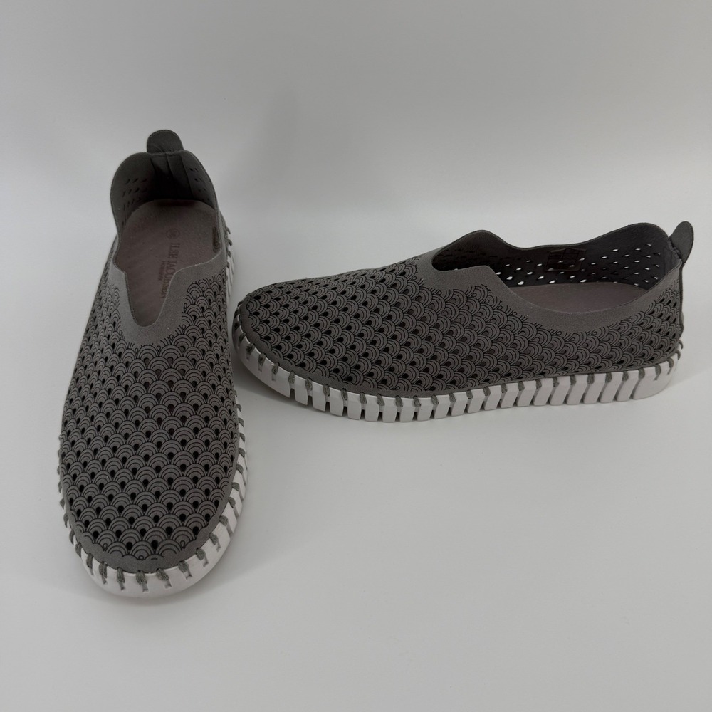 Ilse Jacobsen Tulip 139 Grey Scalloped Laser Cut Slip On Sneakers Womens 38